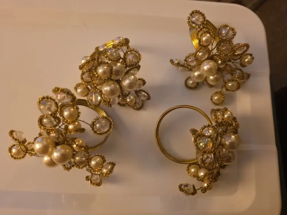 Vintage Pearl and Crystal Napkin Rings Set Of Four
